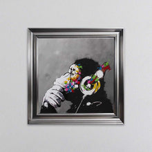 Load image into Gallery viewer, Thinking Monkey Wearing Headphones Framed Wall Art

